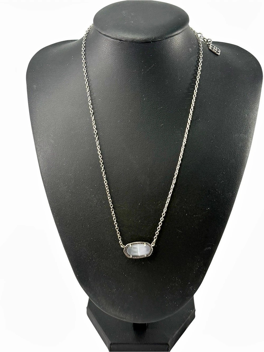 Kendra Scott Elisa Faceted Iridescent Stone 14” Necklace Adjustable Silver Tone